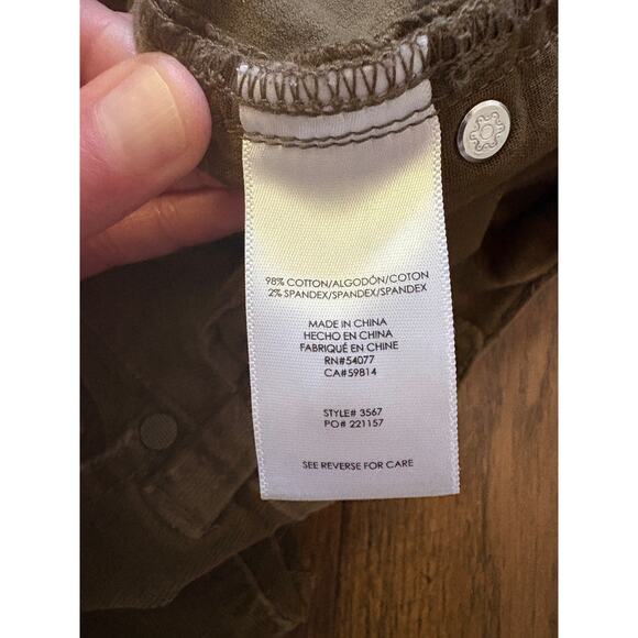 Cabi Skinny Pants Brown Olive Velvet Velour Size 2 - Picture 4 of 4